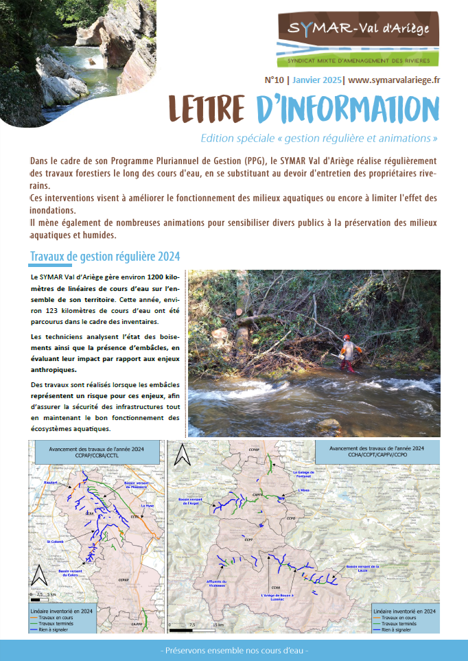 Lettre d'information du SYMAR Val d'Ariège : gestion régulière et animations en scolaire